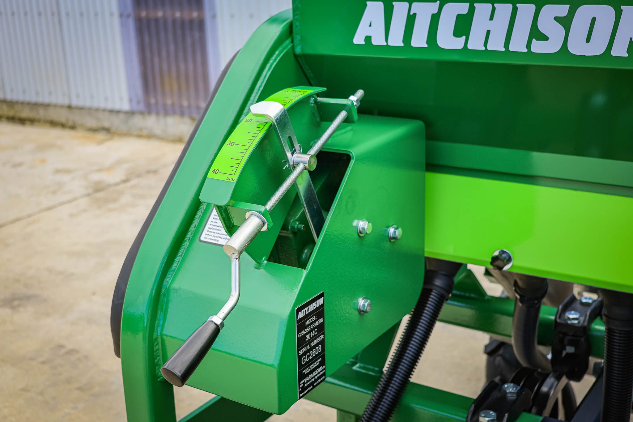 GrassFarmer® sowing rate adjustment handle — simple to set up, simple to calibrat