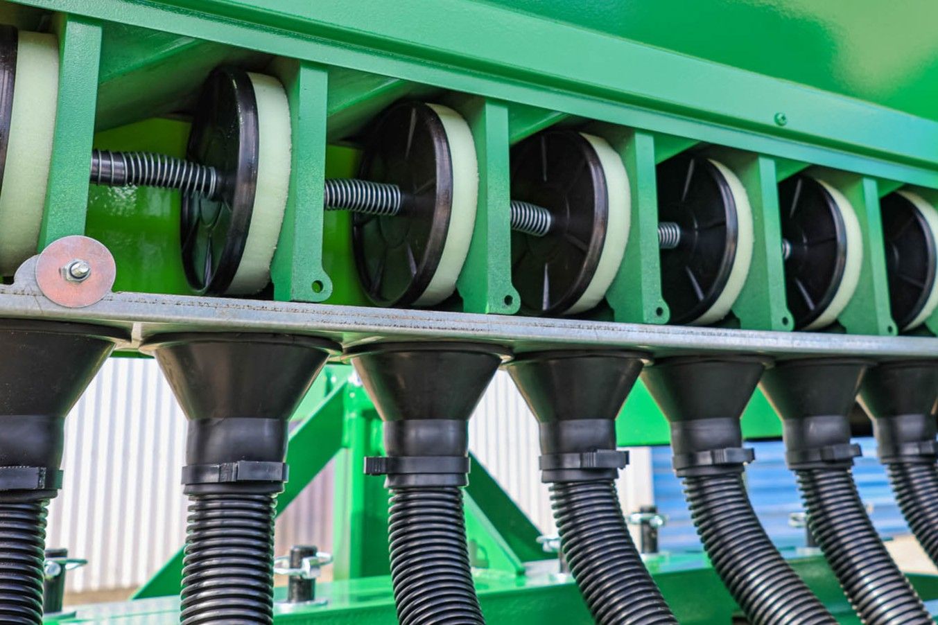 "Close-up of the GrassFarmer® tine seed drill foam pad seed delivery system.