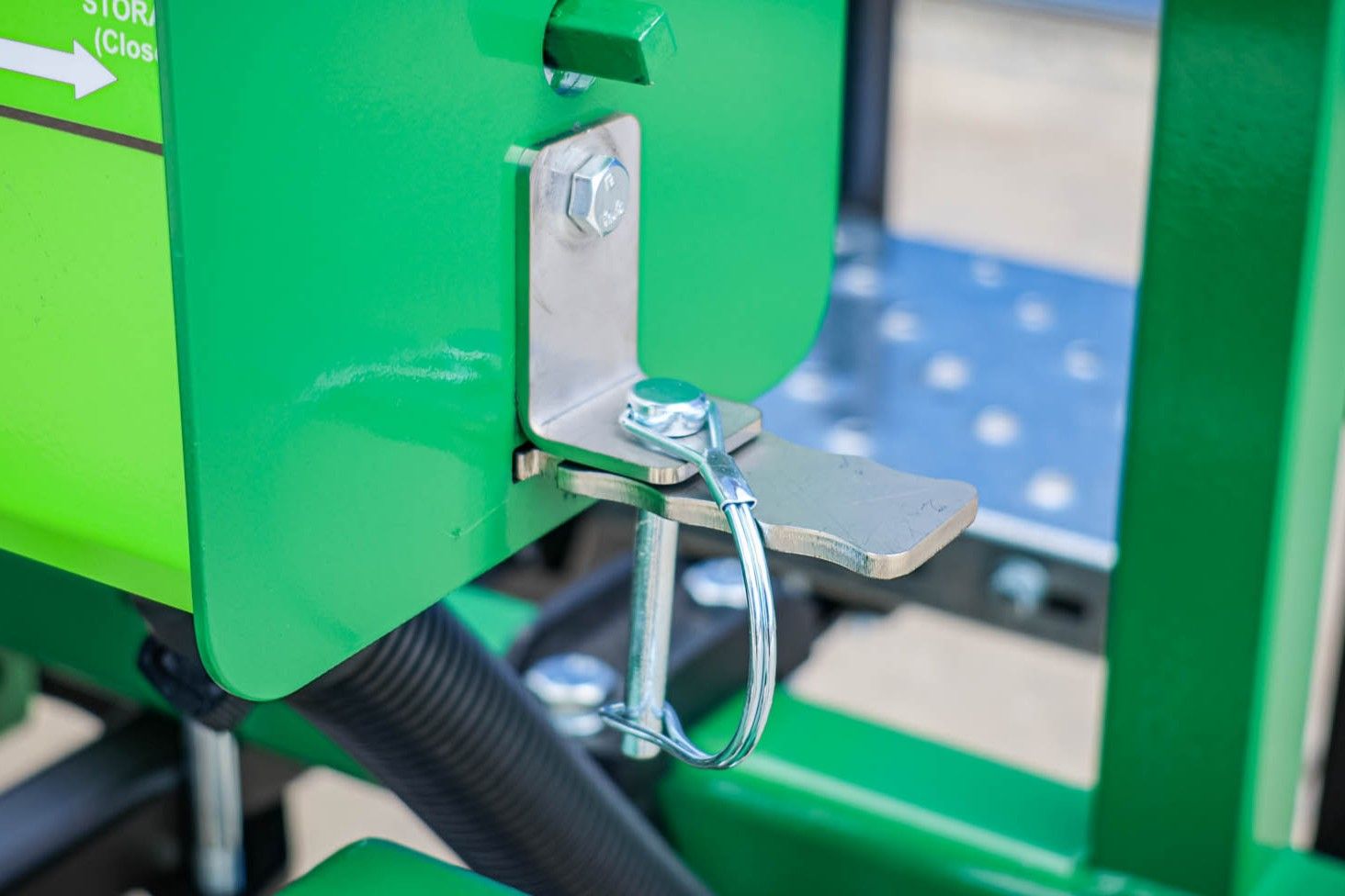 Close-up of the GrassFarmer® rodent stop system for secure seed hopper protection from rodents.