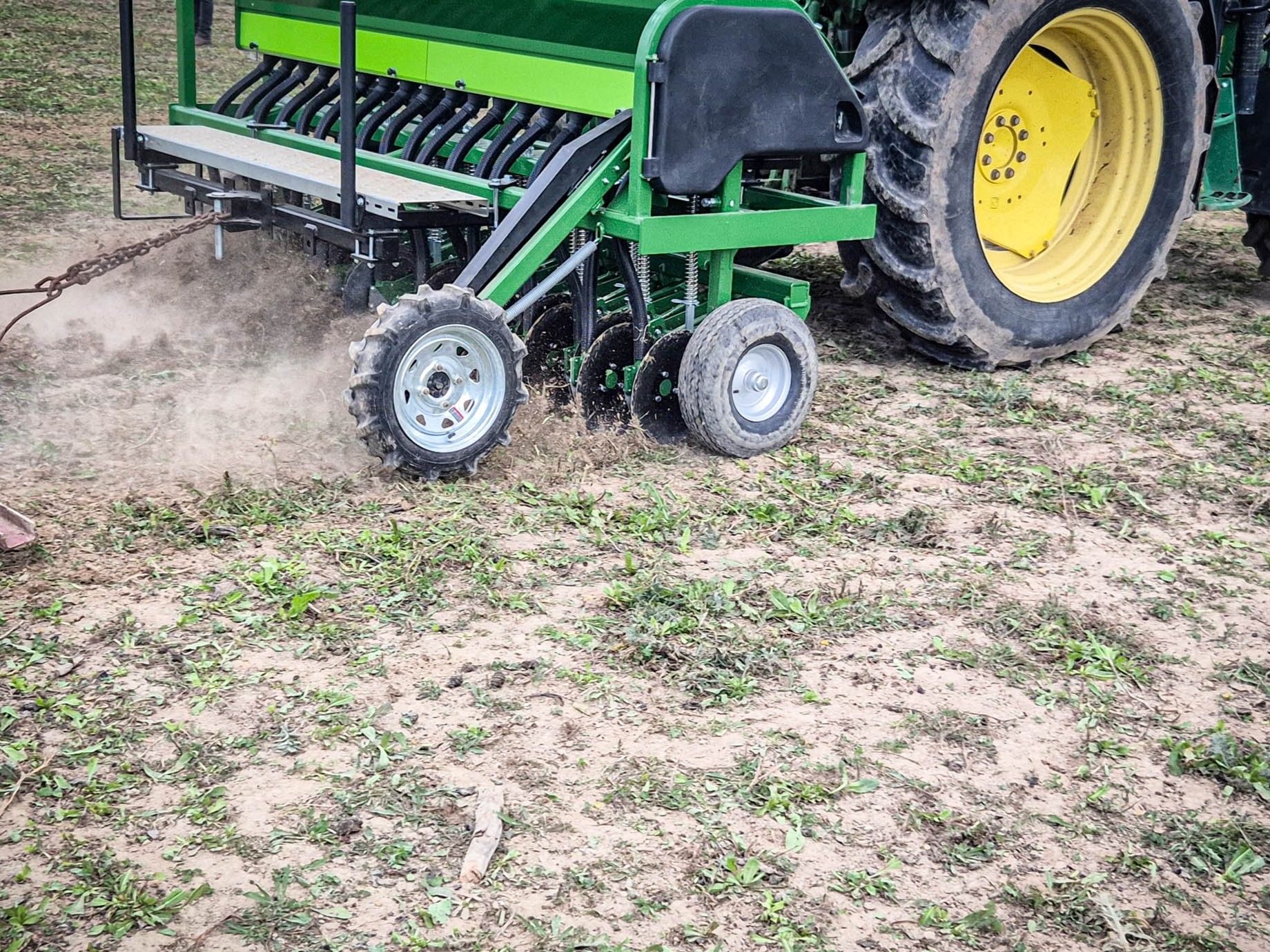 Close-up of sprung metering wheel on Aitchison GrassFarmer disc seed drill for reliable seed metering